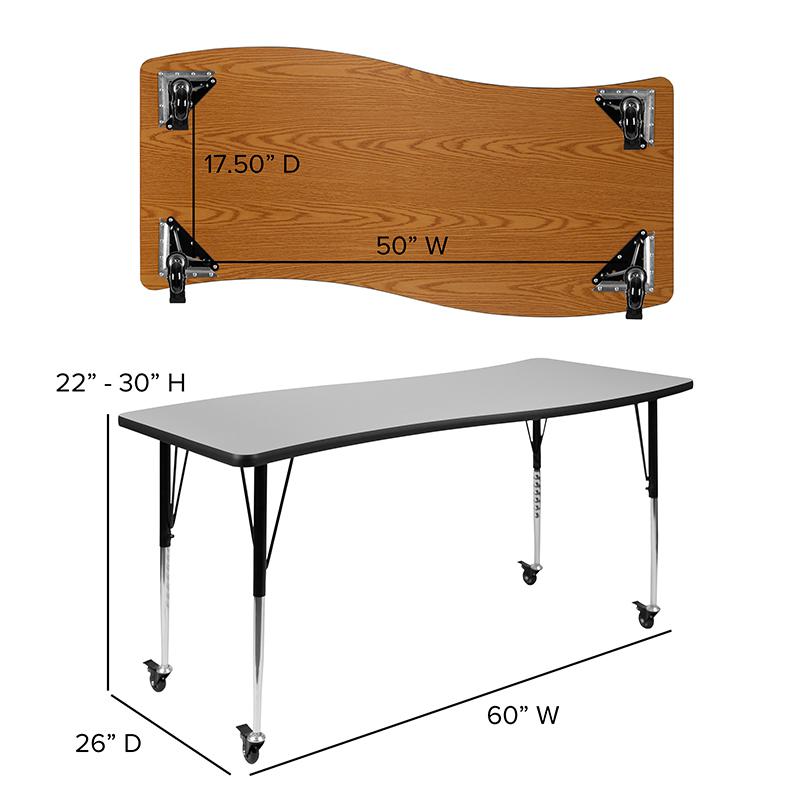 3 Piece Mobile 86" Wave Oak Thermal Activity Table Set-Standard Height Legs. Picture 1