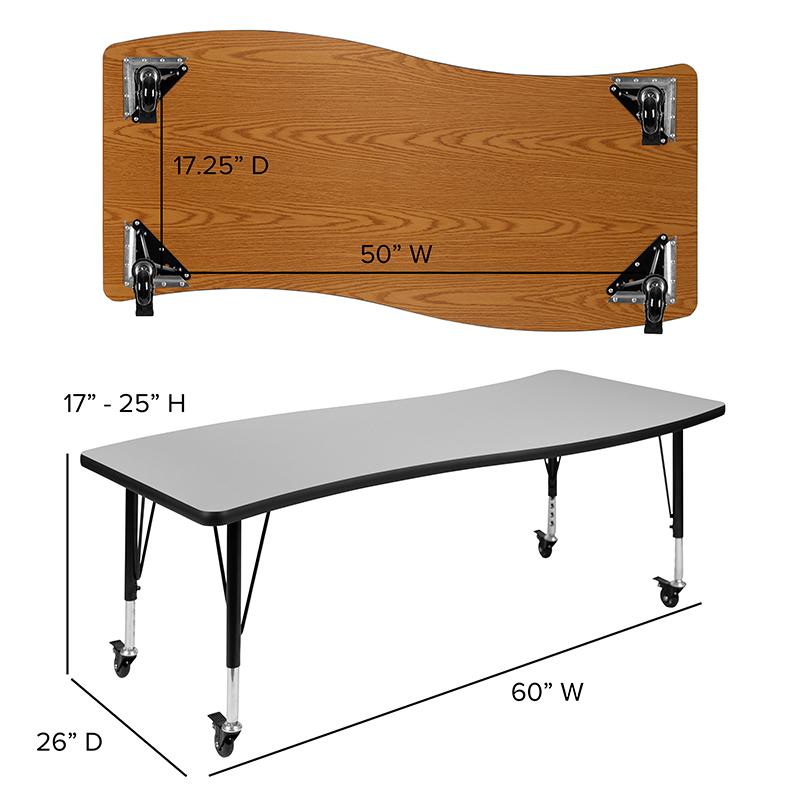 3 Piece Mobile 86" Wave Oak Thermal Activity Table Set - Height Short Legs. Picture 1