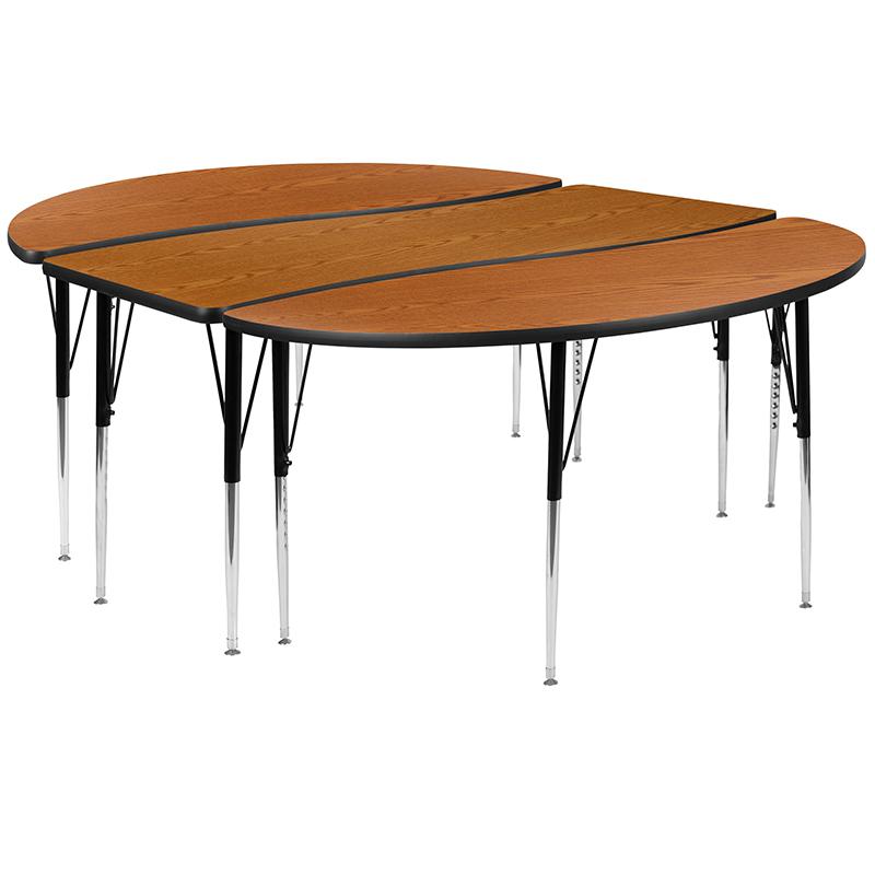 3 Piece 86" Oval Wave Collaborative Oak Thermal Laminate Activity Table Set - Standard Height Adjustable Legs. Picture 2