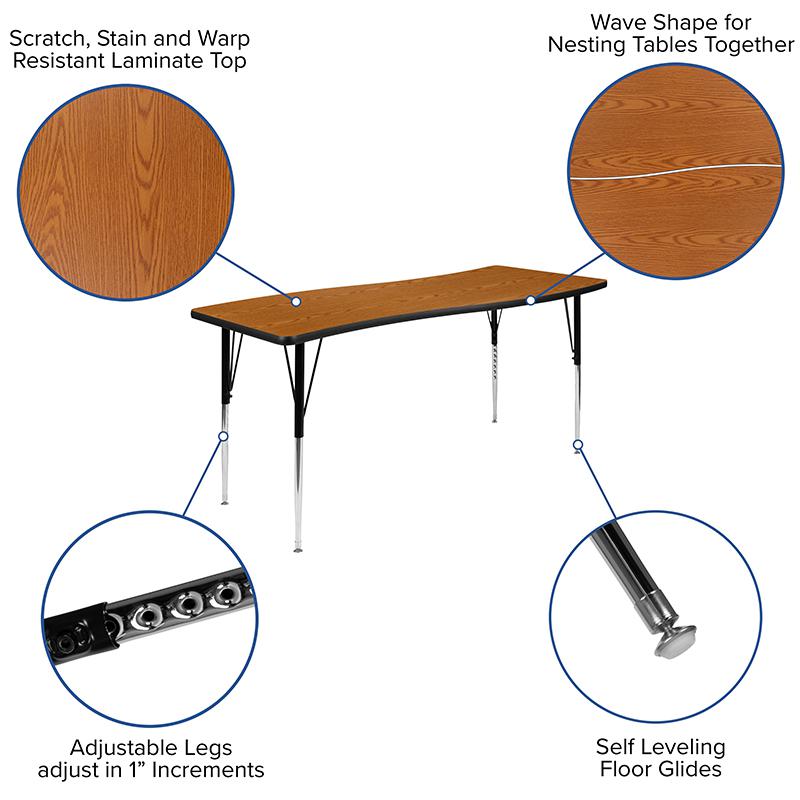 3 Piece 86" Oval Wave Collaborative Oak Thermal Laminate Activity Table Set - Standard Height Adjustable Legs. Picture 5