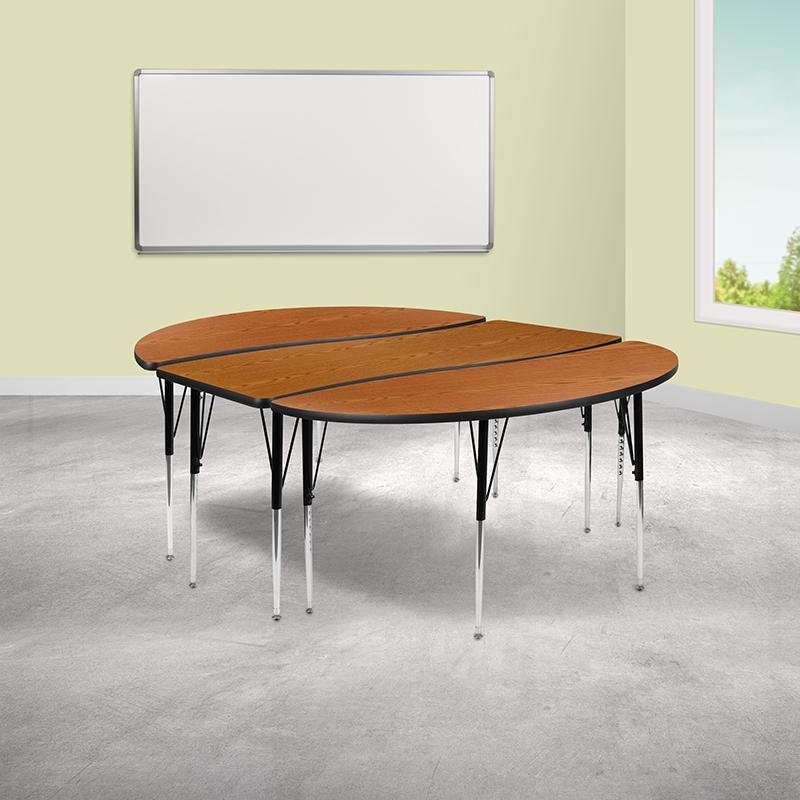 3 Piece 86" Oval Wave Collaborative Oak Thermal Laminate Activity Table Set - Standard Height Adjustable Legs. Picture 1