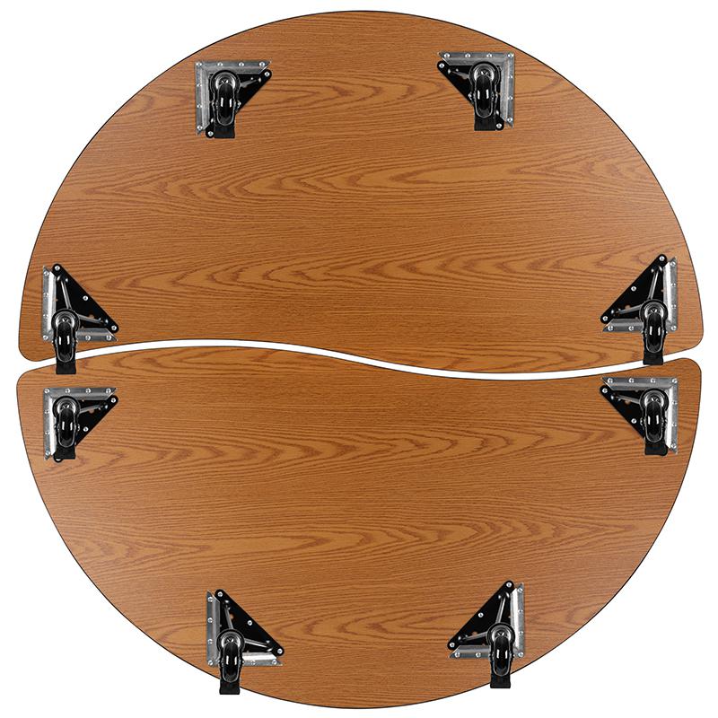 2 Piece Mobile Emmy 60" Circle Wave Oak Thermal Adjustable Activity Table Set. Picture 4