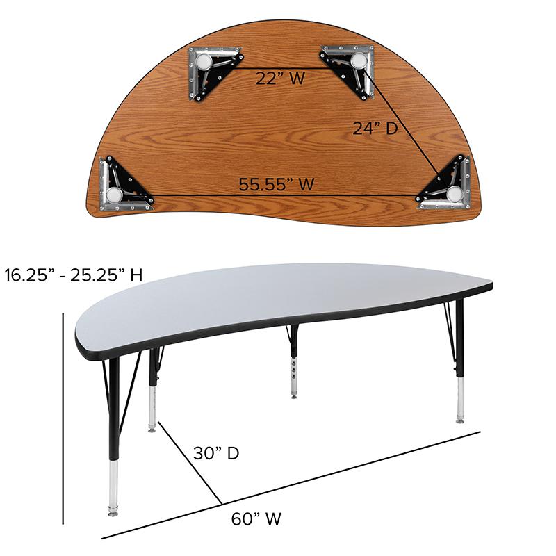 2 Piece 60" Circle Wave Collaborative Grey Thermal Laminate Activity Table Set - Height Adjustable Short Legs. Picture 5