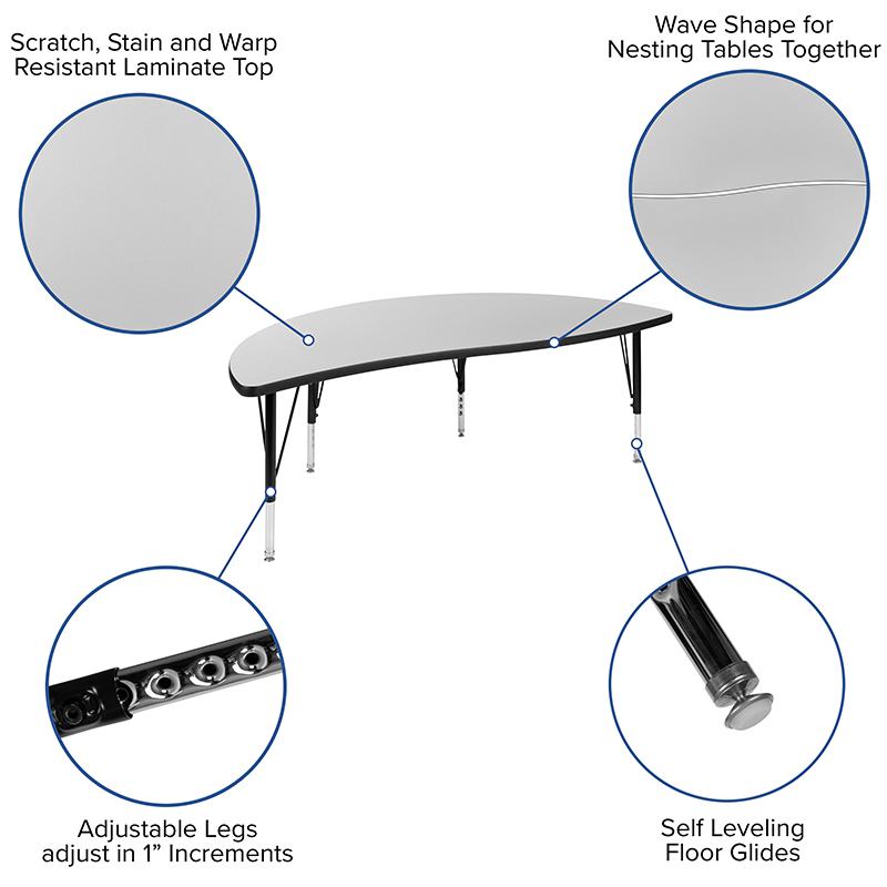 2 Piece 60" Circle Wave Collaborative Grey Thermal Laminate Activity Table Set - Height Adjustable Short Legs. Picture 4