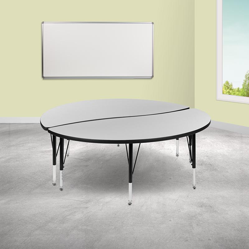 2 Piece Emmy 60" Circle Wave Grey Thermal Activity Table Set - Height Short Legs. Picture 1