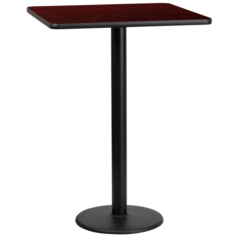 24'' Square Mahogany Laminate Table Top with 18'' Round Bar Height Table Base. Picture 1