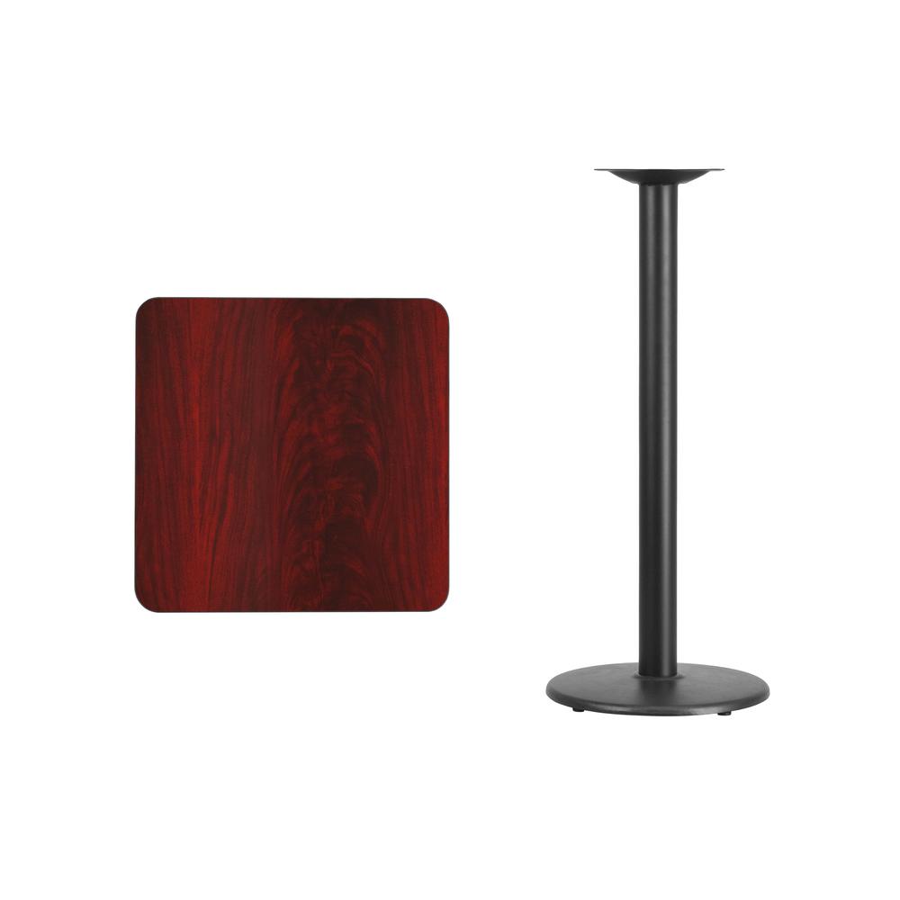 24'' Square Mahogany Laminate Table Top with 18'' Round Bar Height Table Base. Picture 2