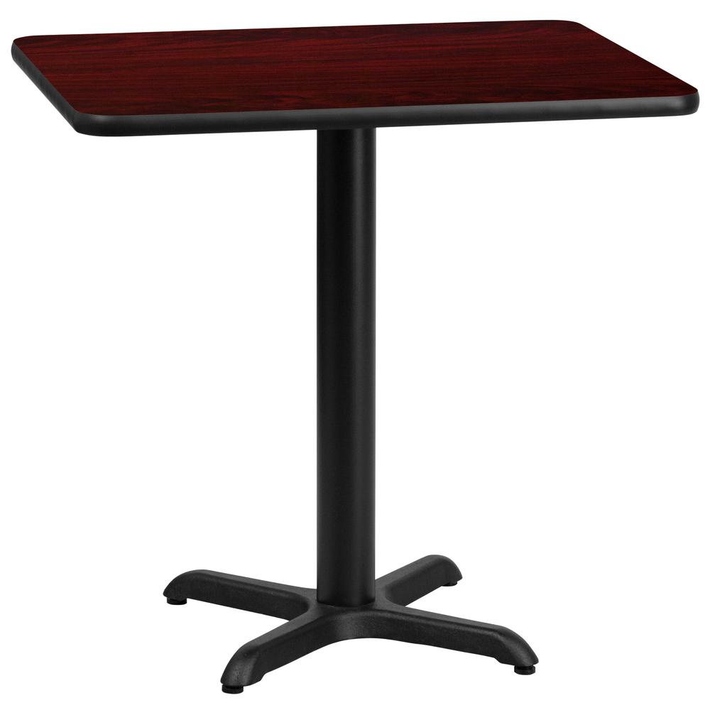 24'' x 30'' Rectangular Mahogany Laminate Table Top with 22'' x 22'' Table Height Base. The main picture.