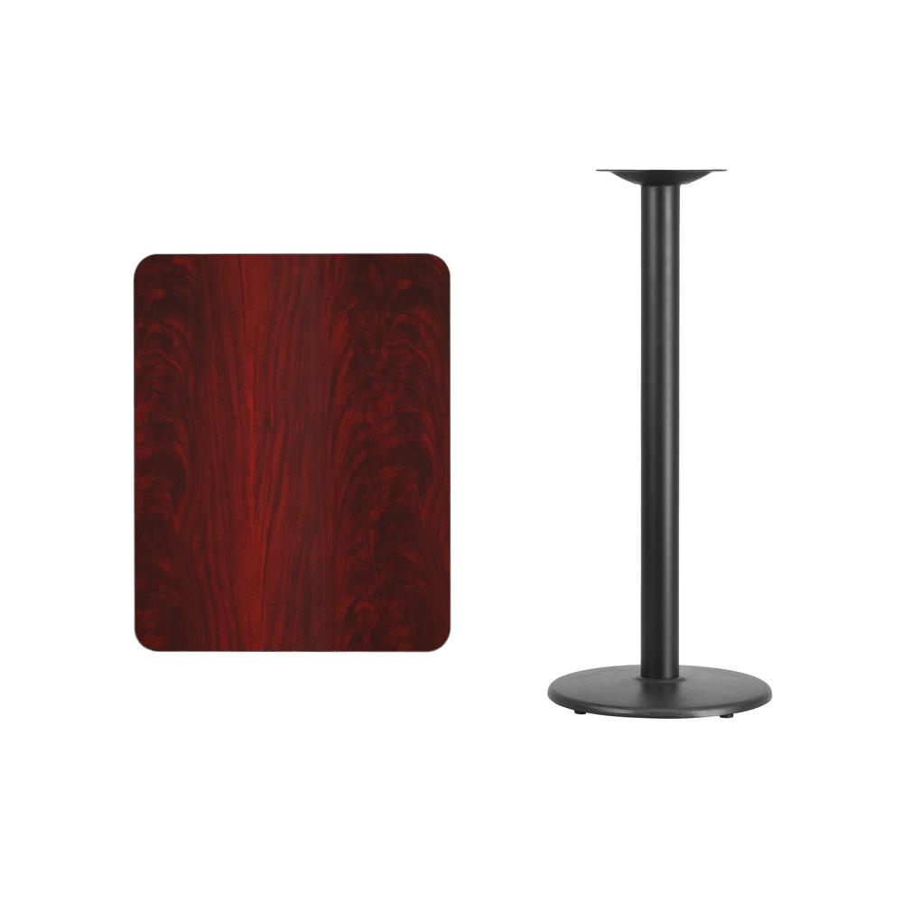 24'' x 30'' Rectangular Mahogany Laminate Table Top with 18'' Round Bar Height Table Base. Picture 2