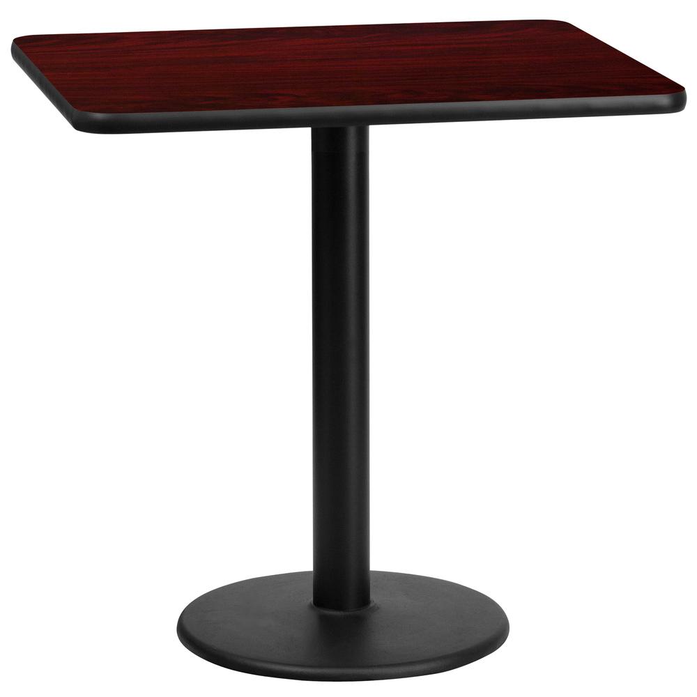 24'' x 30'' Rectangular Mahogany Table Top with 18'' Round Table Height Base. Picture 1