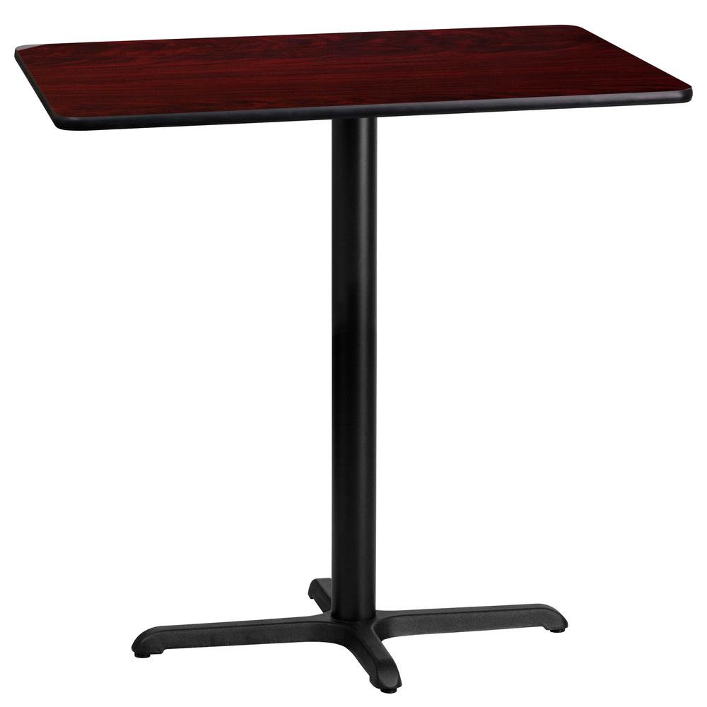 24'' x 42'' Rectangular Mahogany Laminate Table Top with 23.5'' x 29.5'' Bar Height Table Base. The main picture.