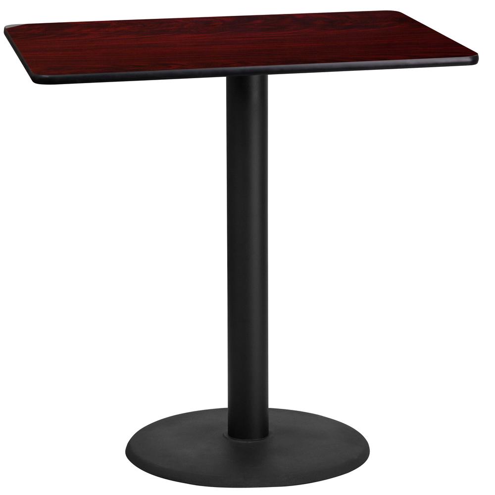 24''x42'' Rectangular Mahogany Table Top with 24'' Round Bar Height Table Base. The main picture.