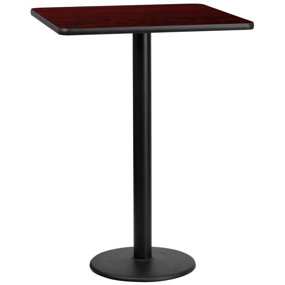 30'' Square Mahogany Laminate Table Top with 18'' Round Bar Height Table Base. Picture 1