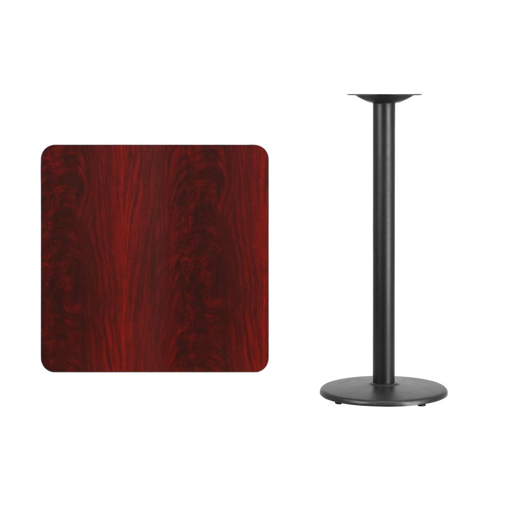 30'' Square Mahogany Laminate Table Top with 18'' Round Bar Height Table Base. Picture 2