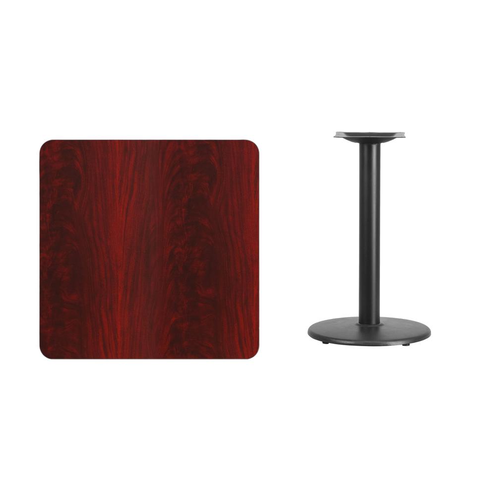 30'' Square Mahogany Laminate Table Top with 18'' Round Table Height Base. Picture 2