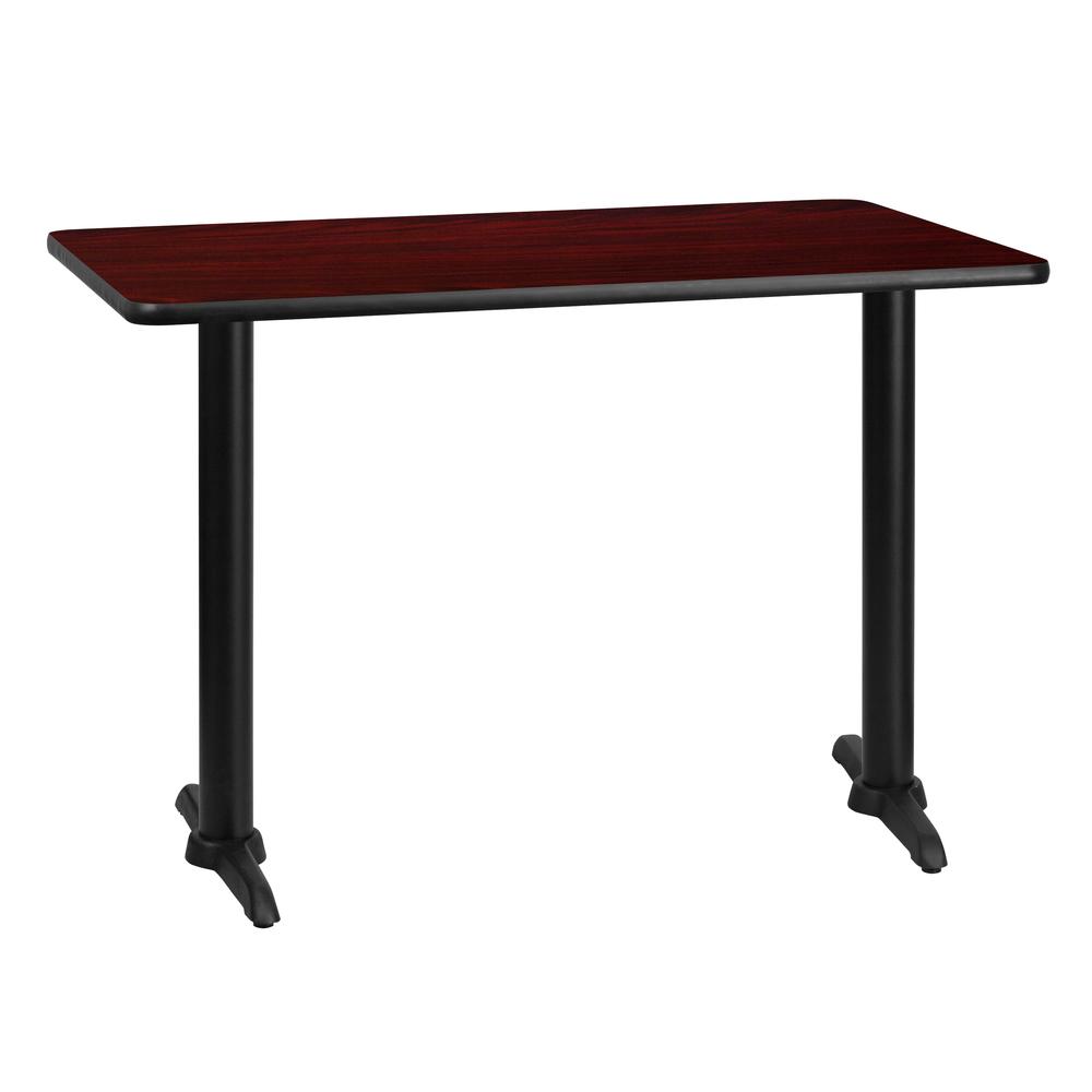 30'' x 42'' Rectangular Mahogany Laminate Table Top with 5'' x 22'' Table Height Bases. Picture 1