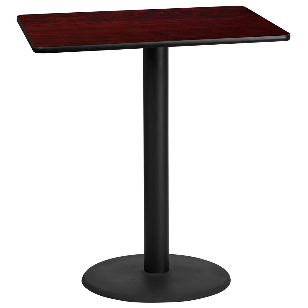 30'' x 42'' Rectangular Mahogany Laminate Table Top with 24'' Round Bar Height Table Base. Picture 1