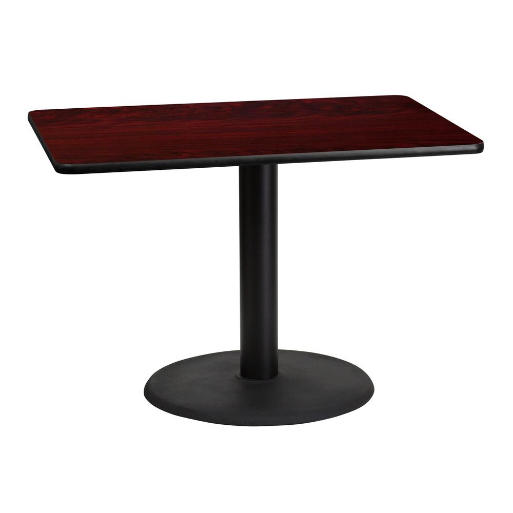 30'' x 42'' Rectangular Mahogany Table Top with 24'' Round Table Height Base. Picture 1