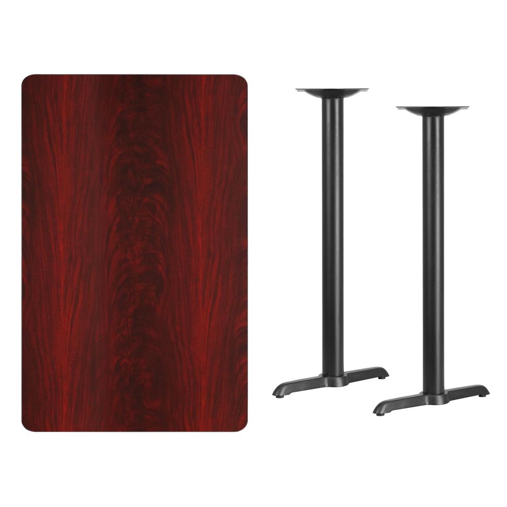 30'' x 48'' Rectangular Mahogany Laminate Table Top with 5'' x 22'' Bar Height Table Bases. Picture 2