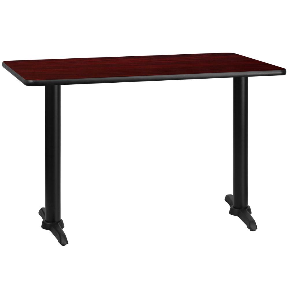 30'' x 48'' Rectangular Mahogany Laminate Table Top with 5'' x 22'' Table Height Bases. Picture 1
