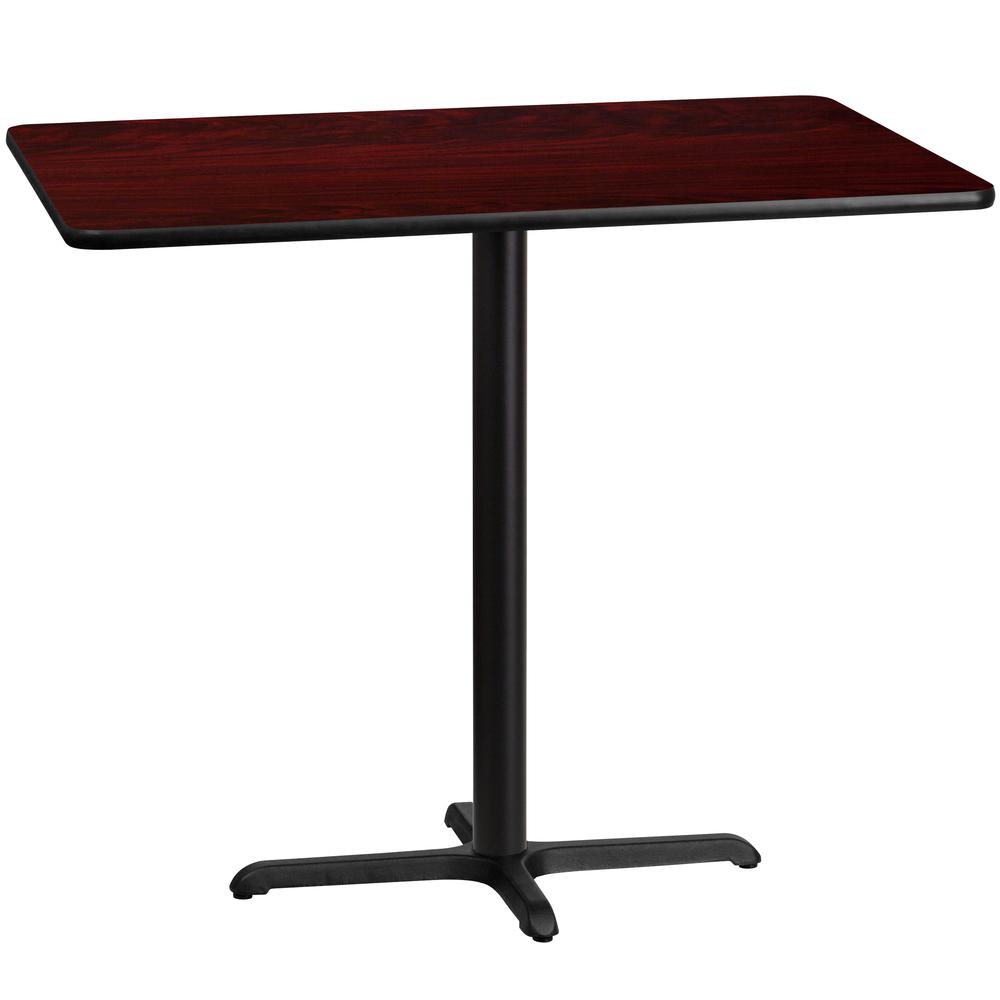 30'' x 48'' Rectangular Mahogany Laminate Table Top with 23.5'' x 29.5'' Bar Height Table Base. Picture 1
