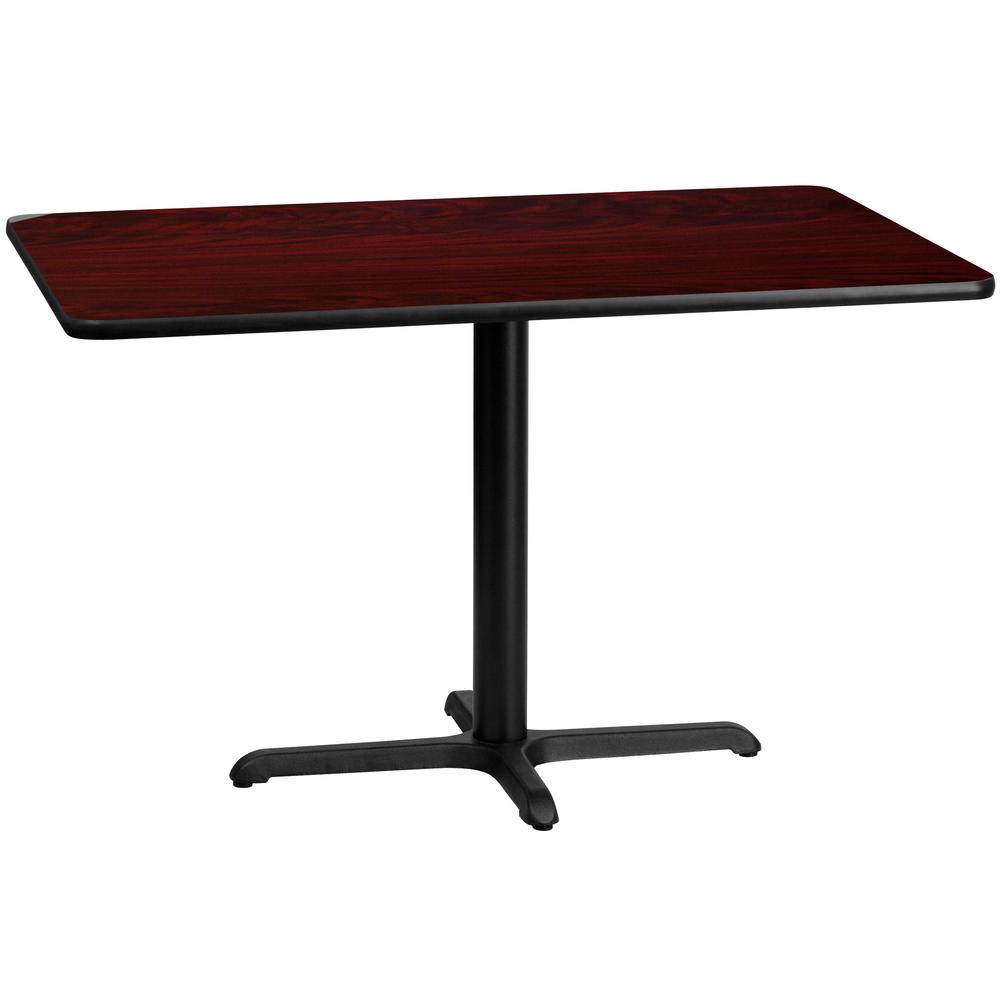 30'' x 48'' Rectangular Mahogany Laminate Table Top with 23.5'' x 29.5'' Table Height Base. The main picture.