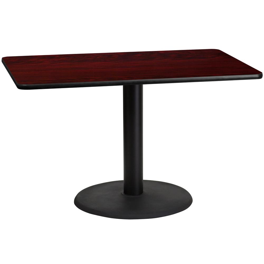 30'' x 48'' Rectangular Mahogany Table Top with 24'' Round Table Height Base. Picture 1