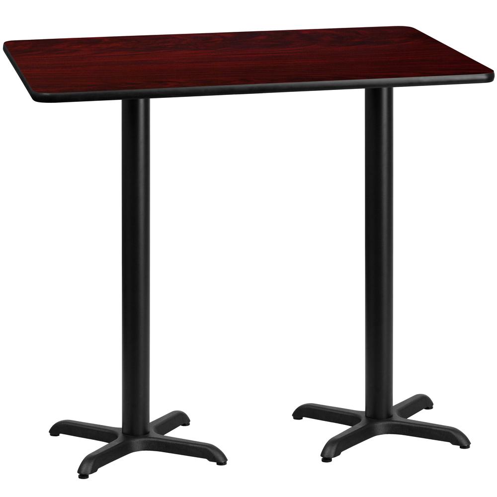 30'' x 60'' Mahogany Table Top with 22'' x 22'' Bar Height Table Bases. Picture 1