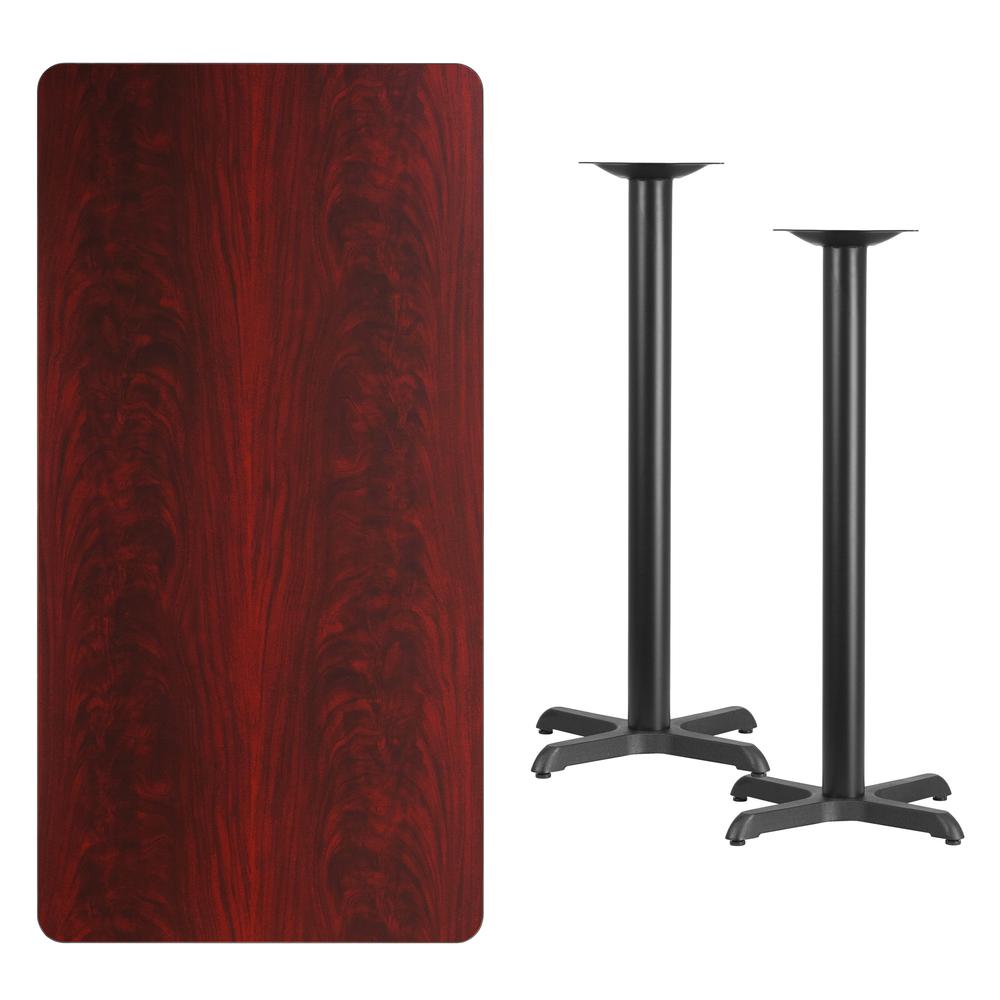 30'' x 60'' Rectangular Mahogany Laminate Table Top with 22'' x 22'' Bar Height Table Bases. Picture 2