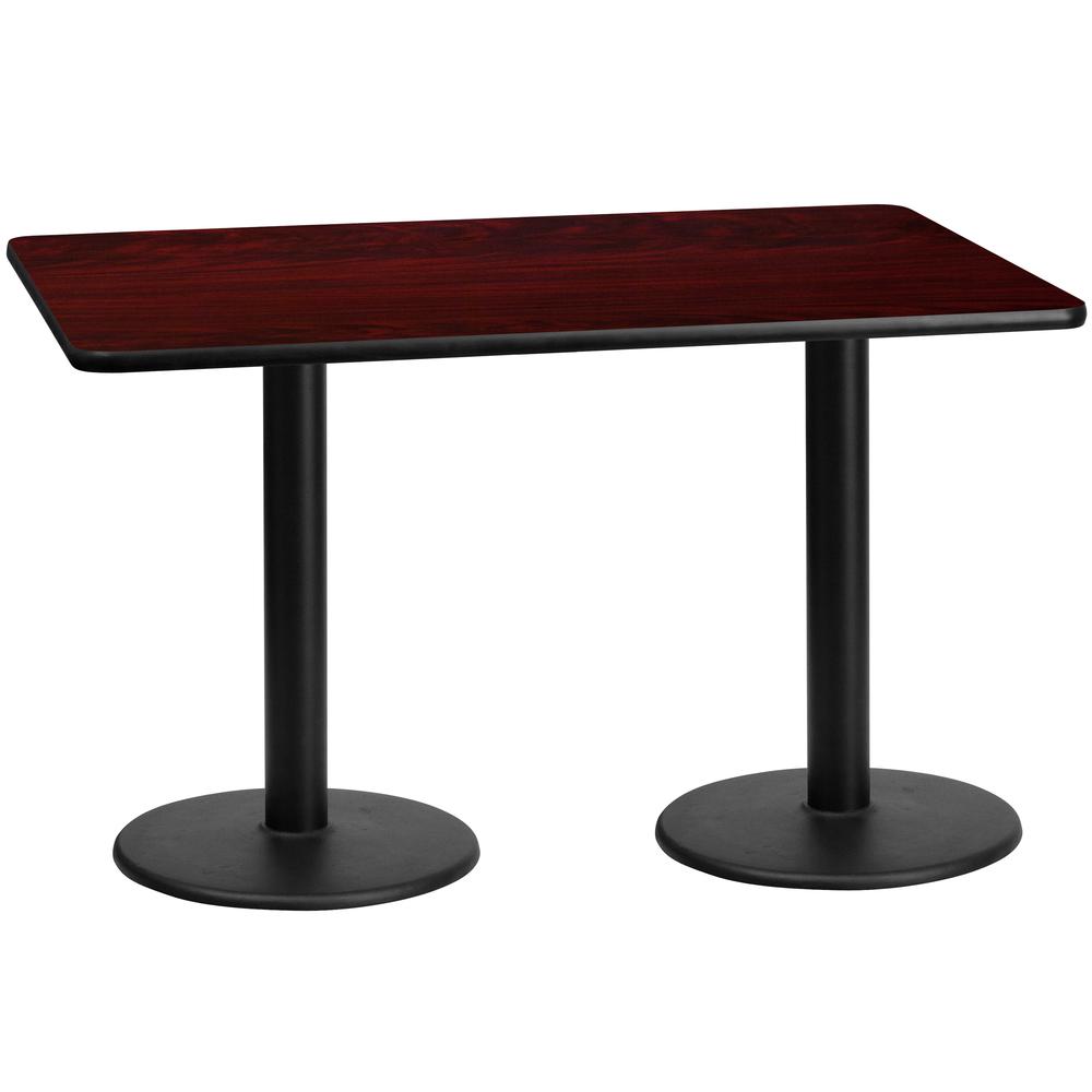 30'' x 60'' Rectangular Mahogany Table Top with 18'' Round Table Height Bases. Picture 1