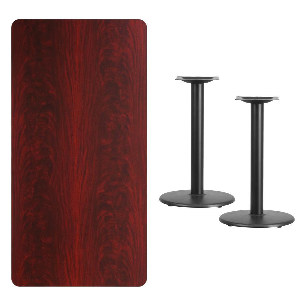 30'' x 60'' Rectangular Mahogany Laminate Table Top with 18'' Round Table Height Bases. Picture 2