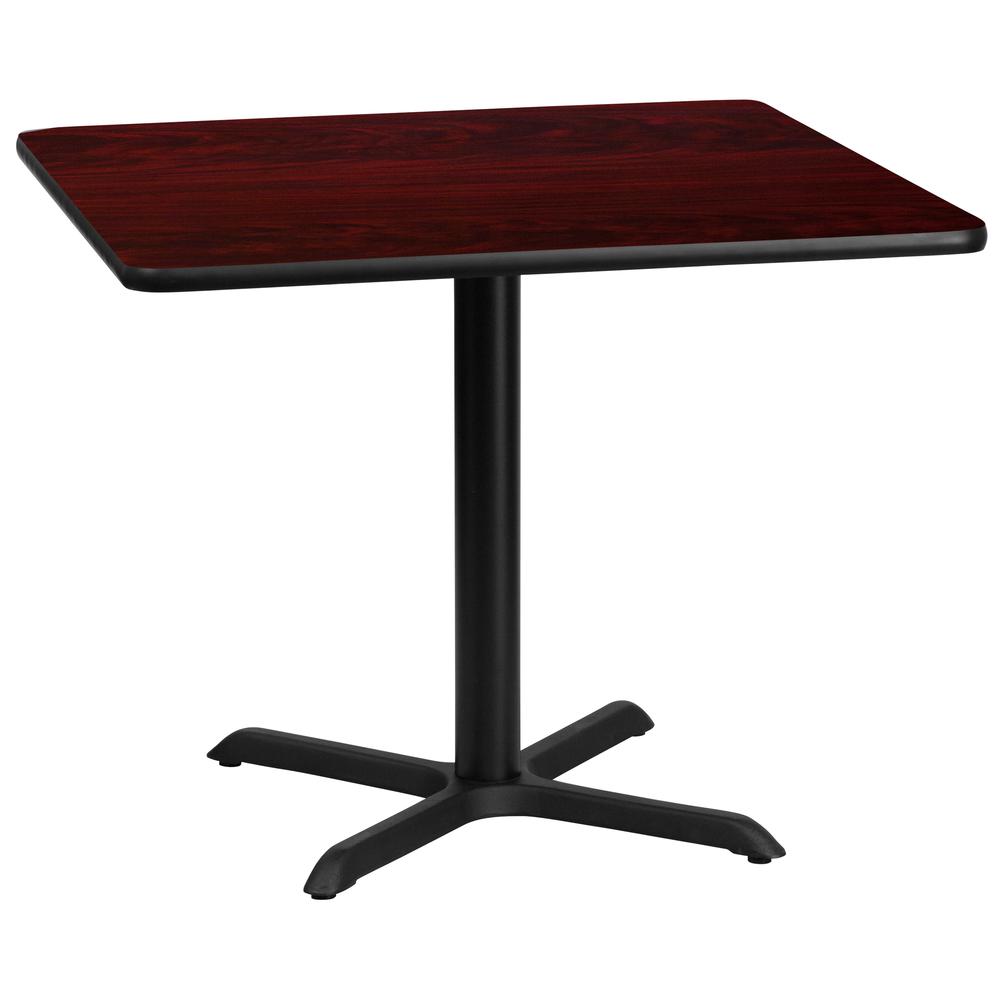 36'' Square Mahogany Laminate Table Top with 30'' x 30'' Table Height Base. Picture 1