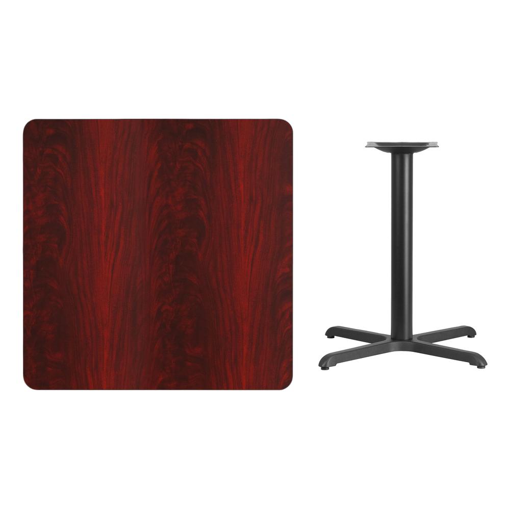 36'' Square Mahogany Laminate Table Top with 30'' x 30'' Table Height Base. Picture 2
