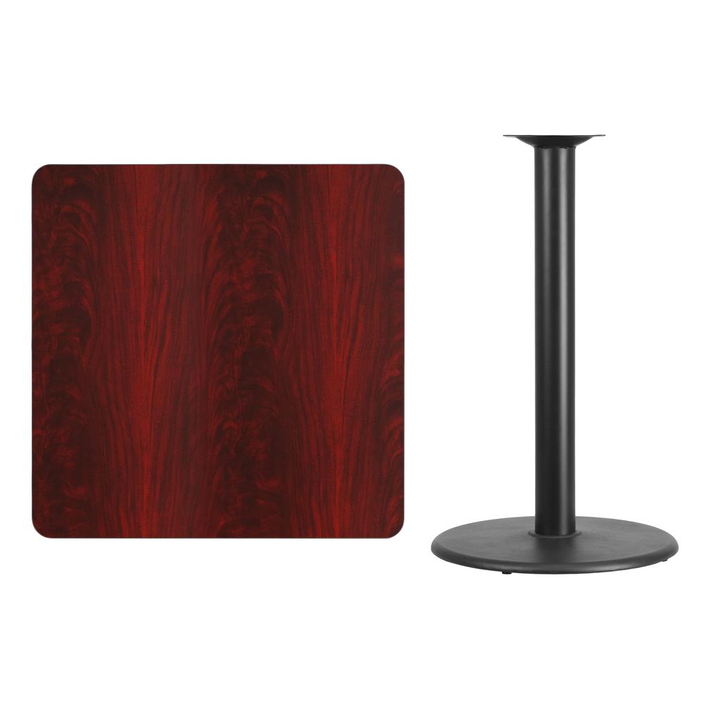 36'' Square Mahogany Laminate Table Top with 24'' Round Bar Height Table Base. Picture 2
