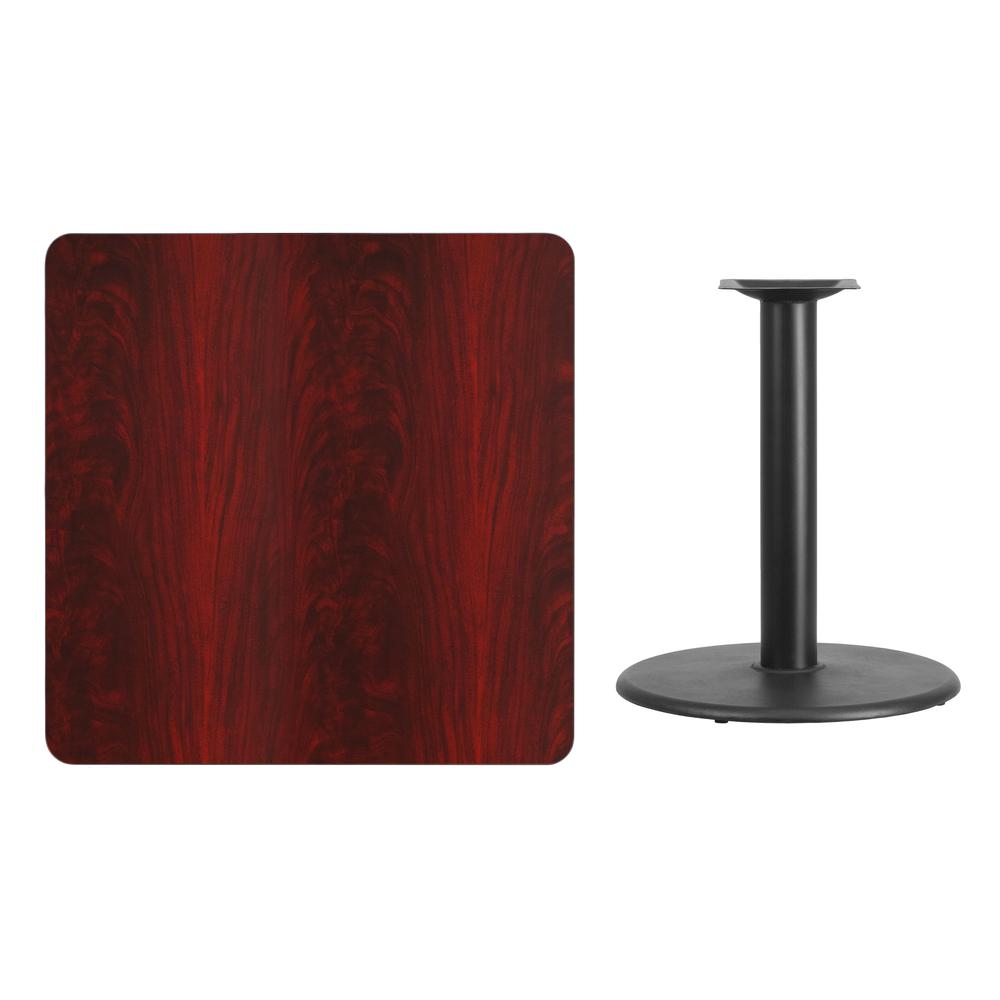 36'' Square Mahogany Laminate Table Top with 24'' Round Table Height Base. Picture 2