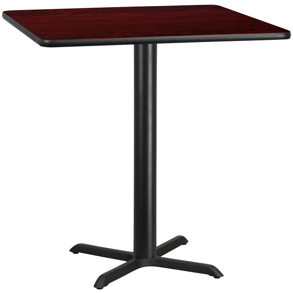 42'' Square Mahogany Laminate Table Top with 33'' x 33'' Bar Height Table Base. Picture 1