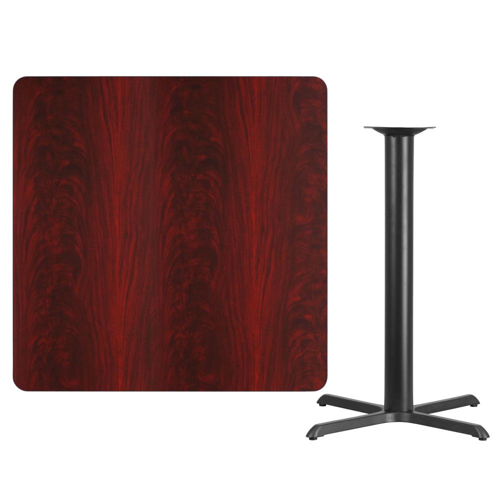 42'' Square Mahogany Laminate Table Top with 33'' x 33'' Bar Height Table Base. Picture 2