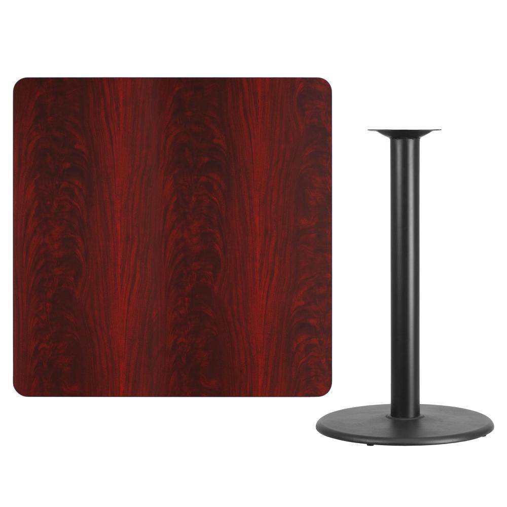 42'' Square Mahogany Laminate Table Top with 24'' Round Bar Height Table Base. Picture 2