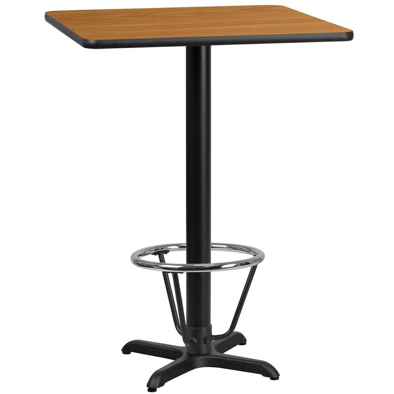 24'' Square Natural Laminate Table Top with 22'' x 22'' Bar Height Table Base and Foot Ring. Picture 1
