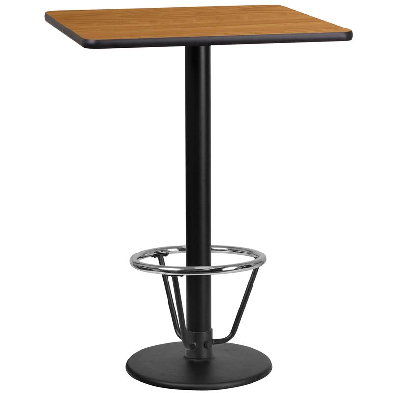 24'' Square Natural Table Top - 18'' Round Bar Height Table Base and Foot Ring. Picture 1