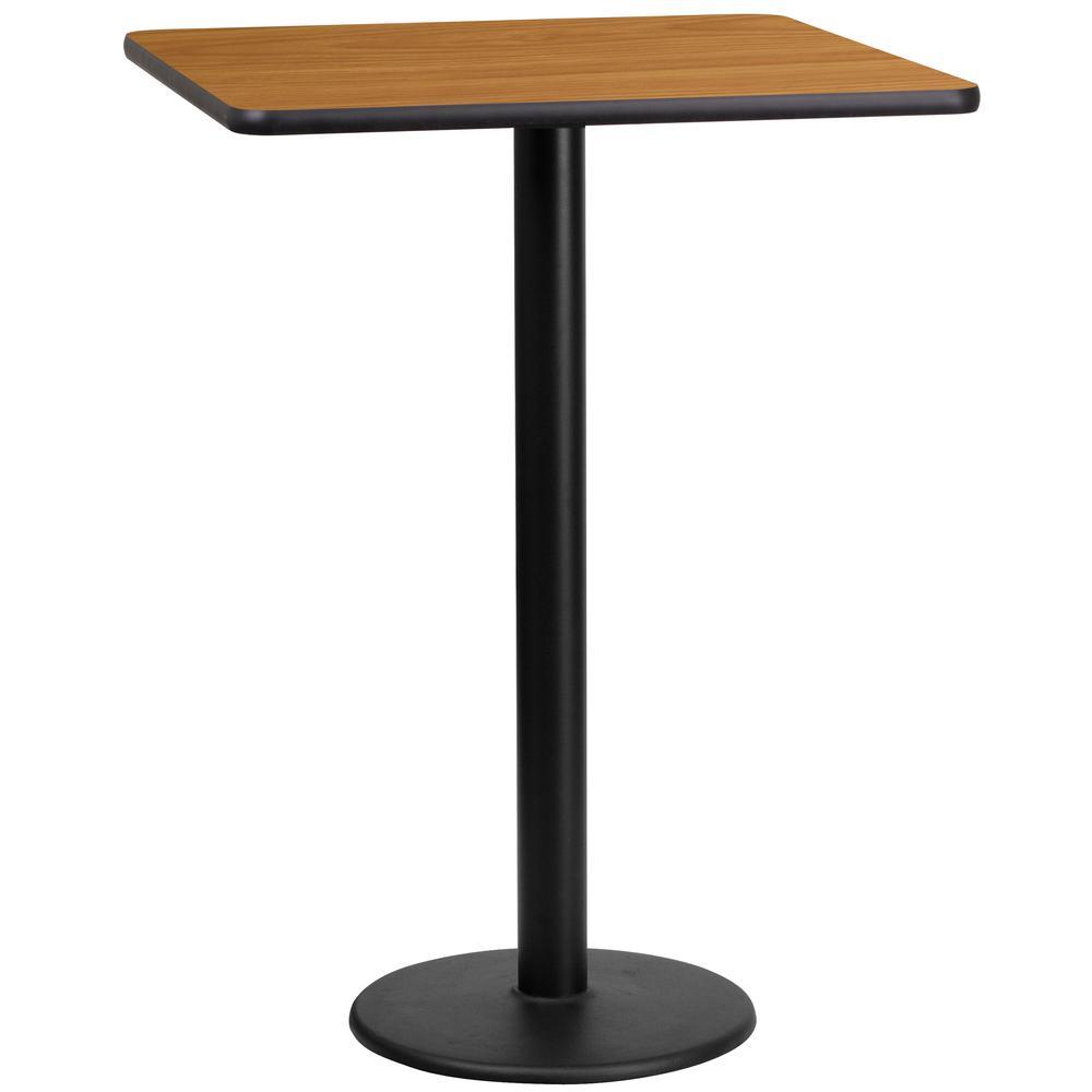 24'' Square Natural Laminate Table Top with 18'' Round Bar Height Table Base. Picture 1