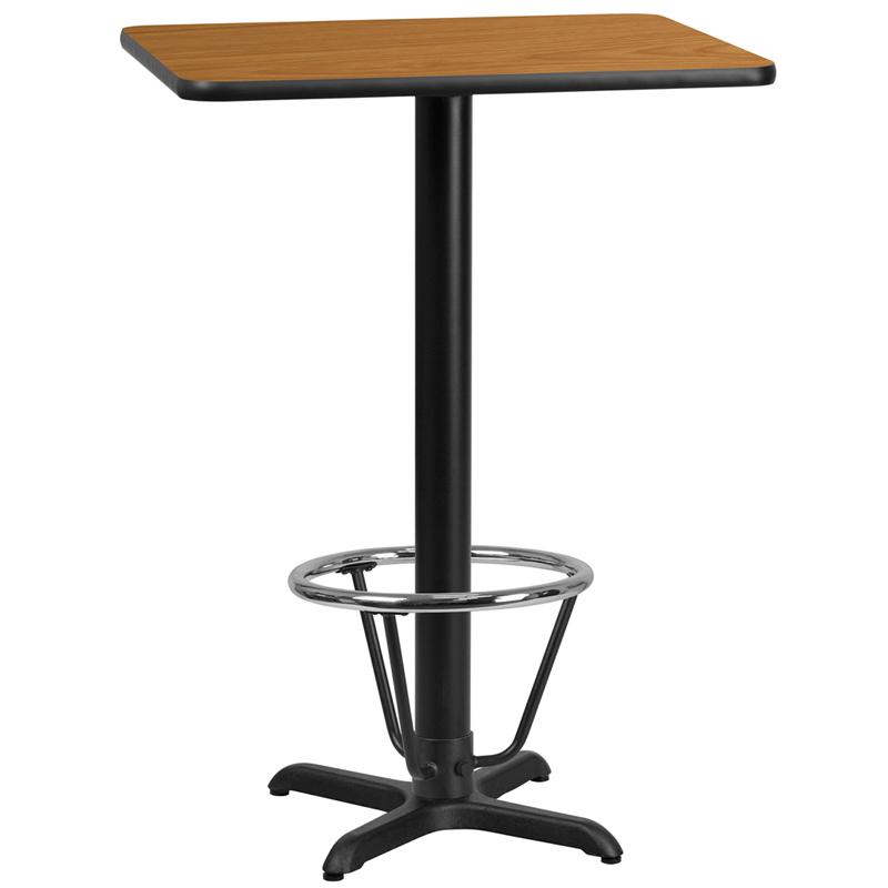 24'' x 30'' Rectangular Natural Laminate Table Top with 22'' x 22'' Bar Height Table Base and Foot Ring. Picture 1