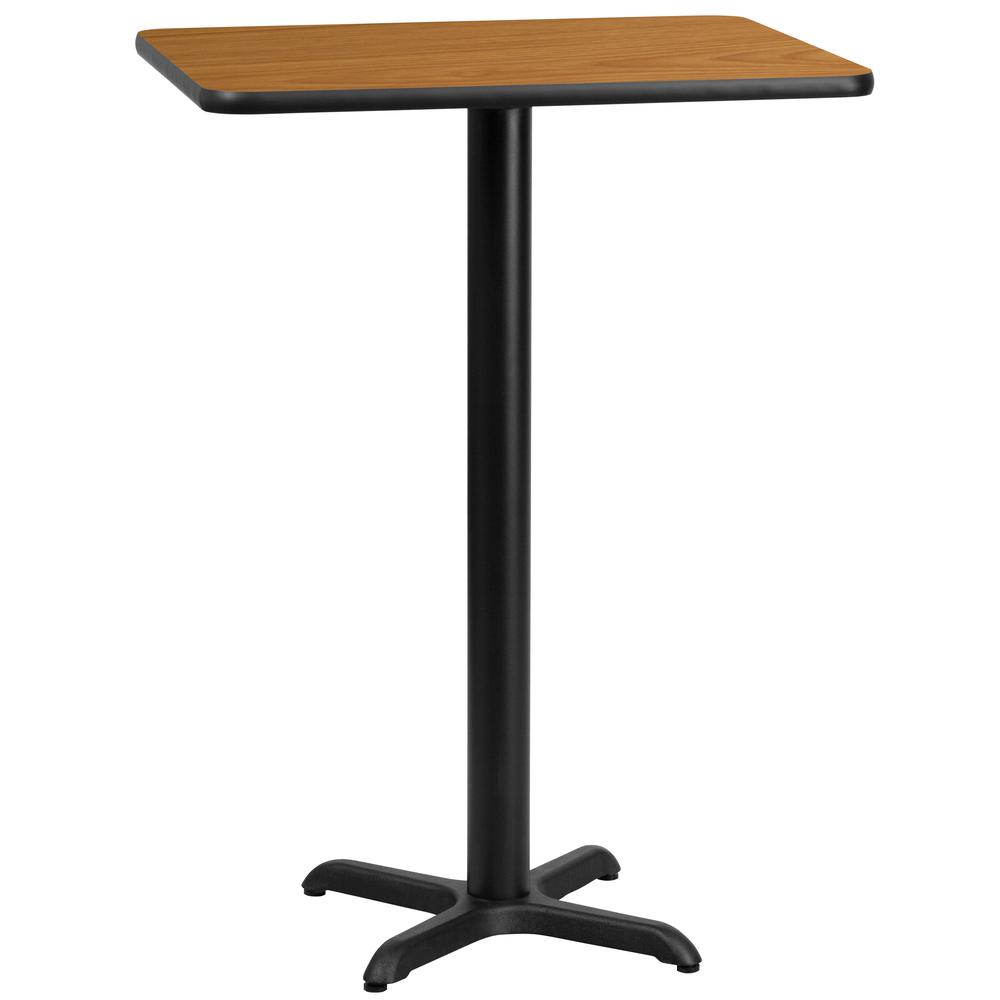 24'' x 30'' Rectangular Natural Table Top with 22'' x 22'' Bar Height Table Base. Picture 1