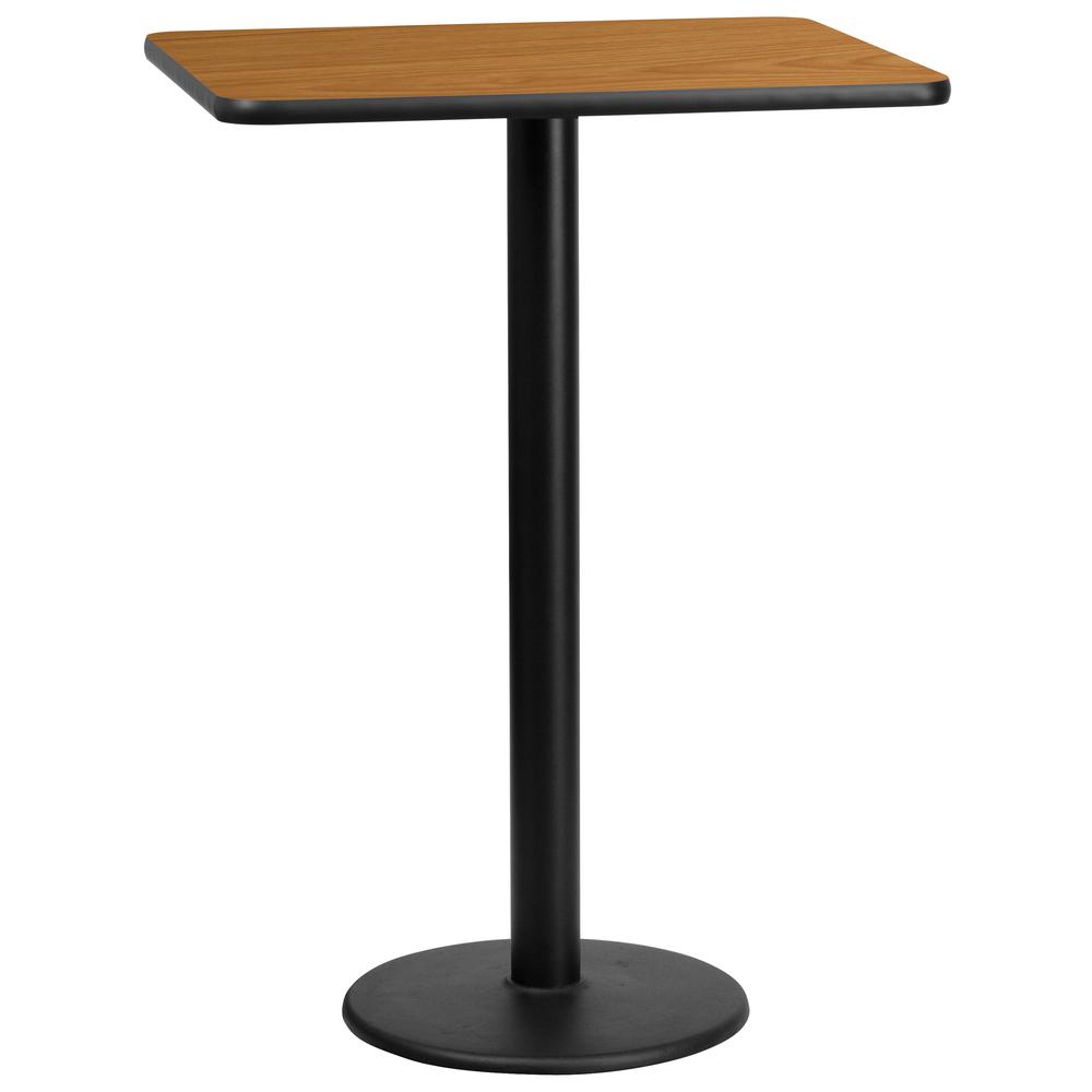 24'' x 30'' Rectangular Natural Table Top with 18'' Round Bar Height Table Base. Picture 1