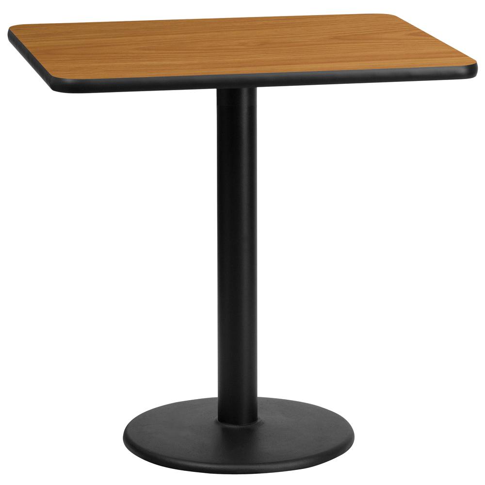 24'' x 30'' Rectangular Natural Laminate Table Top with 18'' Round Table Height Base. Picture 1