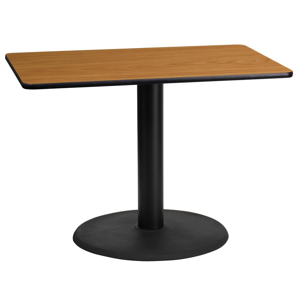24'' x 42'' Rectangular Natural Table Top with 24'' Round Table Height Base. Picture 1