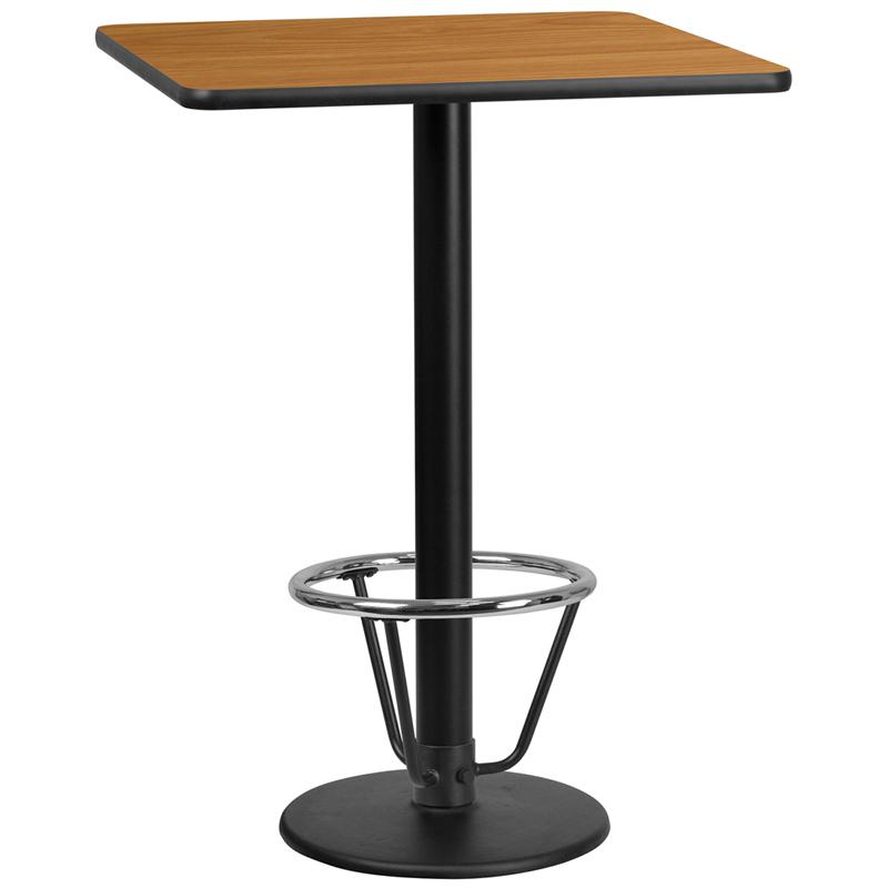 30'' Natural Table Top with 18'' Round Bar Height Table Base and Foot Ring. Picture 1