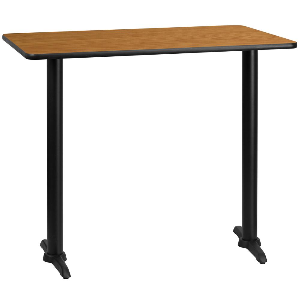 30'' x 48'' Rectangular Natural Table Top with 5'' x 22'' Bar Height Table Bases. Picture 1