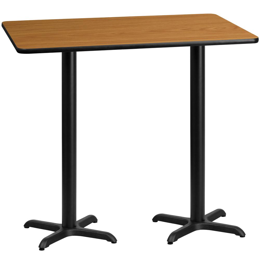30'' x 60'' Rectangular Natural Laminate Table Top with 22'' x 22'' Bar Height Table Bases. Picture 1