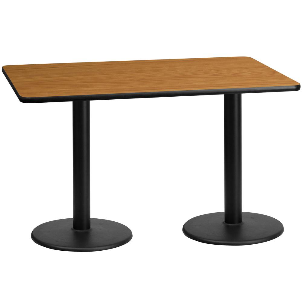 30'' x 60'' Rectangular Natural Table Top with 18'' Round Table Height Bases. Picture 1